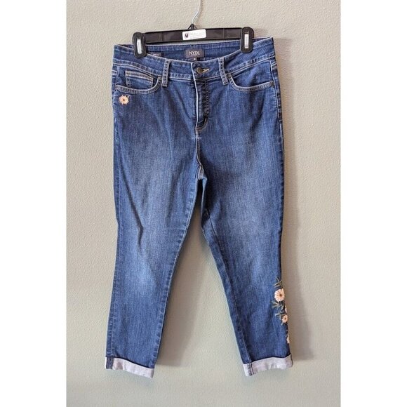 NYDJ Women's Alina Denim Jeans Cuffed Floral Embroidered Ankle Size 10 - Picture 1 of 6